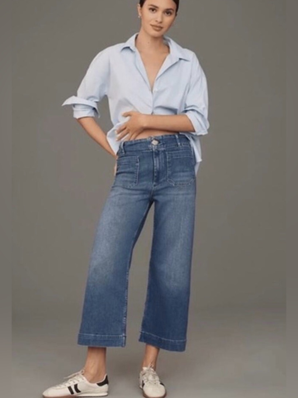 Maeve Cropped Wide-Leg Jeans in Medium Blue